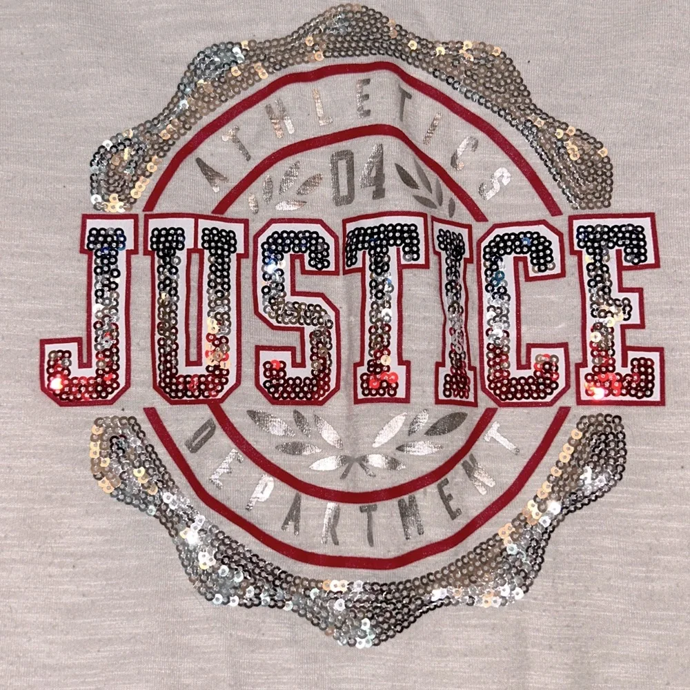 Justice V-Neck Sequins Sporty T-Shirt 8 Red Gray Casual Summer